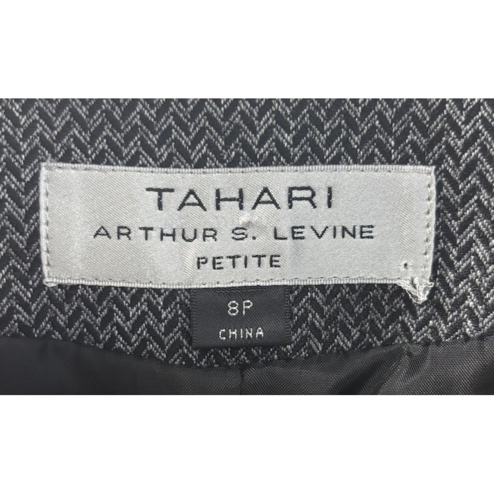 Tahari ASL Petite 8P Grey Herringbone Tuxedo Blazer Ruched Sleeve Zipper‎ Accent - Picture 12 of 13